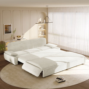 English Elm 94.5" King Convertible Sleeper Sofa Corduroy Upholstered Chaise Lounge Guest Room Bed White W1885S00403