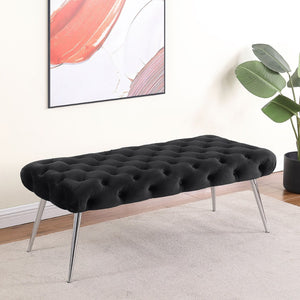 English Elm Galiano Velvet Button Tufted Bench with Polished Steel Legs for Bedroom Entryway Black B062P441132