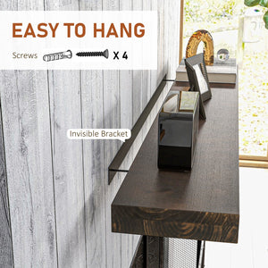 English Elm HOMCOM Rustic 48" Floating Fireplace Mantel Shelf — Handmade Solid Fir Wood, Walnut Brown Finish, 33lb Capacity W2225P229458