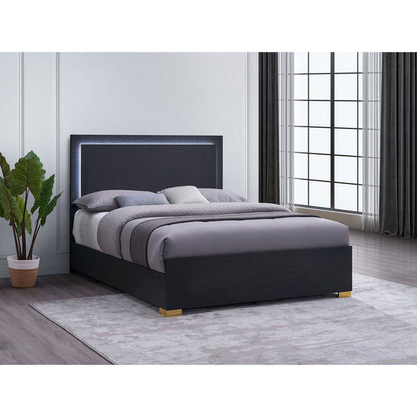 English Elm Medici Black Eastern King Bed with Built-In LED Headboard, Warm Bracket Legs, Modern Sophistication B062S01059