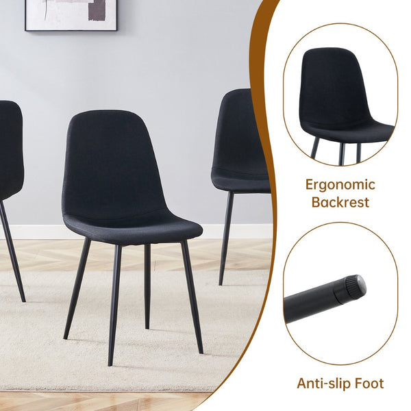 English Elm Table Modern Extendable Dining Set With 4 Black Linen-Cotton Chairs For Stylish Gatherings & Comfort W1151S04141-GIGA