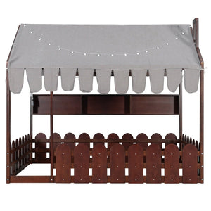 English Elm {slats Are Not Included} Twin Montessori House Floor Bed Kids Tent Lights Shelves Pinewood Frame Espresso N708P407963P