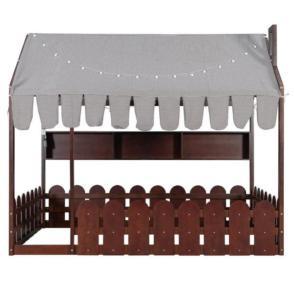 English Elm {slats Are Not Included} Twin Montessori House Floor Bed Kids Tent Lights Shelves Pinewood Frame Espresso N708P407963P