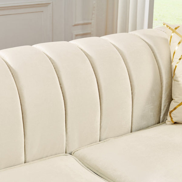 English Elm 81" Tufted Velvet Chesterfield Sofa with Gold Steel Legs for Elegant Living Rooms Beige W1191S00071
