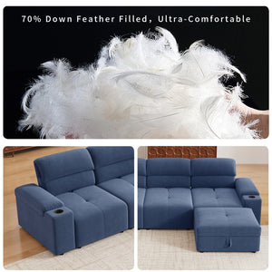 English Elm Modern Modular L-shaped sectional sofa 105-inch cloud deep-seat 4-seat cotton comfort with ottoman and storage Blue W3820S00008
