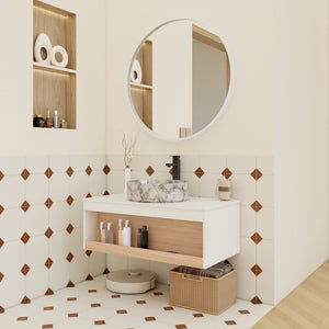 English Elm 36" Floating Bathroom Vanity Light Oak Modular Cabinet with Gel Coat Integrated Sink Grey+White,White + Light Oak W3450S00064