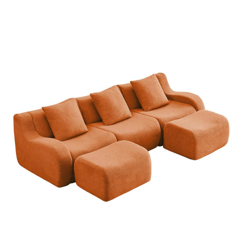 English Elm U-Shaped Cozy Teddy Fabric Sectional Sofa - No Assembly, Ergonomic Support, Anti-Slip Design, Orange W714S01451-GIGA