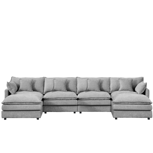 English Elm Modular U-Shaped Sectional Sofa – 130.7 Inch Comfy Chenille Couch With Movable Ottomans, Grey W1359S00040