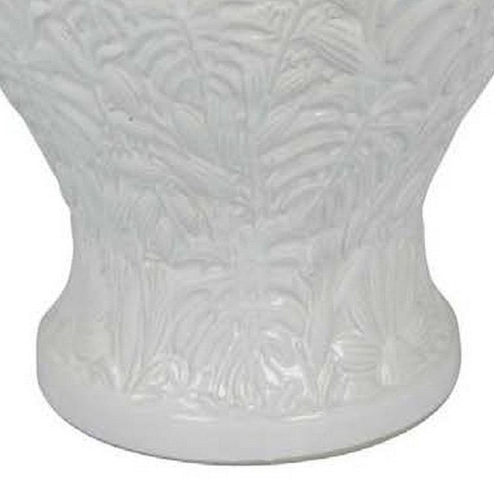 English Elm Deni White Ceramic Temple Jar with Embossed Texture and Removable Lid for Console Tables B056P416855