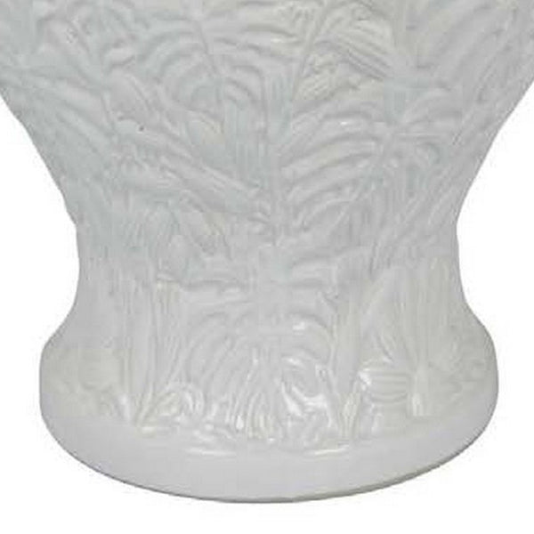 English Elm Deni White Ceramic Temple Jar with Embossed Texture and Removable Lid for Console Tables B056P416855