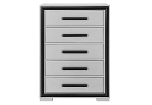 English Elm ADELAIDE Solid Wood Chest with 5 Spacious Drawers, Sleek Silver Finish and Modern Hardware Design Black 36.5 L x 20.63 W x 50.25 H B201P215679