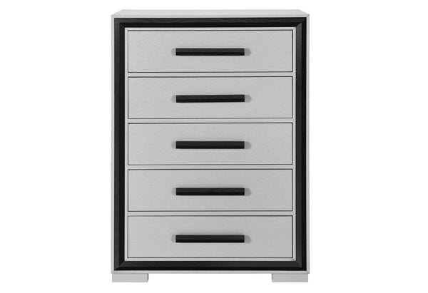 English Elm ADELAIDE Solid Wood Chest with 5 Spacious Drawers, Sleek Silver Finish and Modern Hardware Design Black 36.5 L x 20.63 W x 50.25 H B201P215679