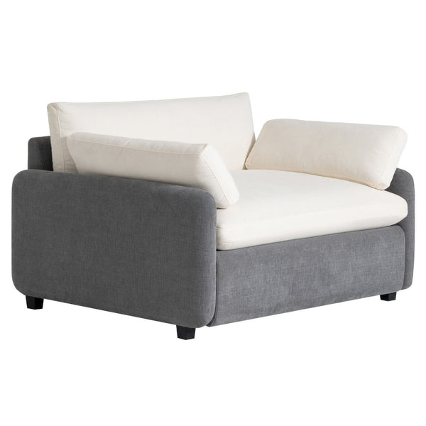English Elm 50*43" Oversized Chenille Armchair Deep Lounge Seat Modern Minimalist Living Room Chair Gray+Cream N723S5042E
