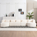 English Elm 143.7" Upholstered Sofa Free-Combined Sofa Couch With Two Chaise Lounge and Five Back Pillows For Living Room, Beige