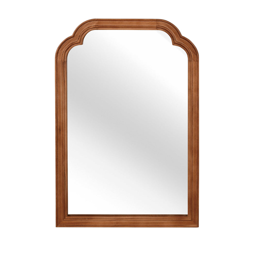 English Elm Yellowish Solid Wood Frame Rounded Corner Mirror 20"x30" Rustic Yellow Brown Tempered Glass Vanity Decor W2203P389095
