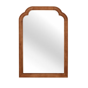 English Elm Yellowish Solid Wood Frame Rounded Corner Mirror 20"x30" Rustic Yellow Brown Tempered Glass Vanity Decor W2203P389095