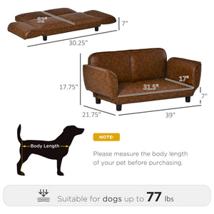 English Elm PawHut Foldable Pet Sofa Couch with PU Leather, Elevated Legs & Thick Sponge Pad for Comfort and Durability Brown W2225P217296