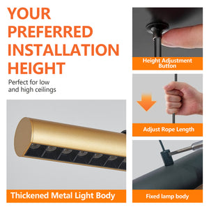 English Elm 75-inch Modern Black and Gold LED Pendant Light with Dimmable Remote, CRI90, Adjustable Dual Tubes for Dining Living Kitchen Ambiance W2312P375019