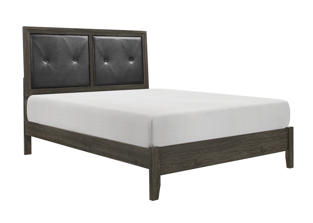 English Elm Contemporary Queen Bed with Button-Tufted Faux Leather Headboard and Sleek Wooden Frame, Modern Appeal Dark Gray 81 L x 6.25 W x 4.25 H B011S01007
