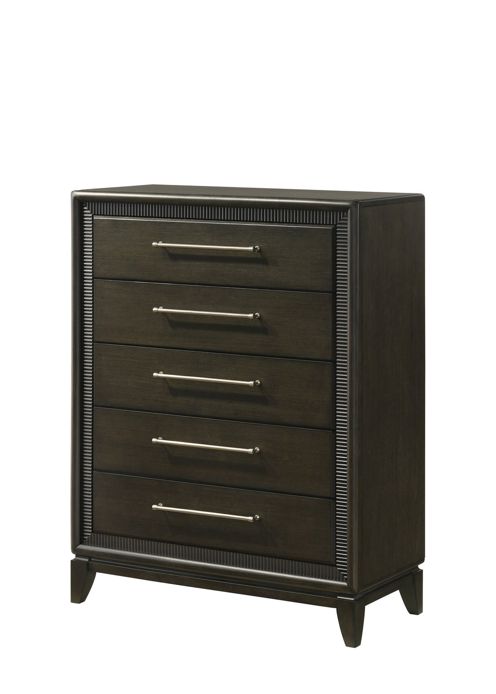 English Elm 1pc Dark Brown Chest 5-Drawer Dresser with Bar Handles & Tapered Feet, 37.3"x17.4"x50.1"H, Stylish B011P342791