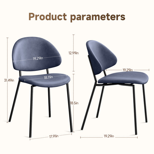 English Elm Set of 4 Upholstered PU Leather Dining Chairs with Curved Backrest and Slim Metal Legs for Stylish Homes Blue W3010P291313