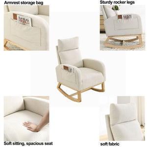 English Elm Welike 27.6"W Teddy Fleece High Back Rocking Chair with Side Pockets, Wooden Frame, 250lb Capacity W834P356485