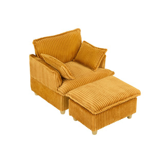English Elm This single-seat corduroy sofa with ottoman and pillows — compact lounge chair for cozy reading nooks and naps Yellow W1658S00121