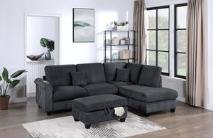 English Elm Contemporary Corduroy Sectional Set with Storage Ottoman and Built-in Usb Port B011S02229