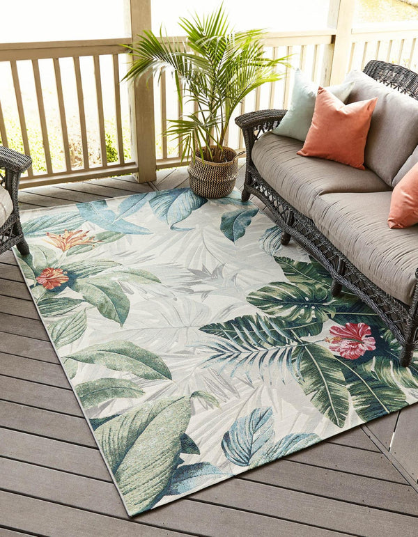 Unique Loom Outdoor Botanical Kula Machine Made Botanical Rug Multi, Gray/Green/Ivory/Red/Pink/Light Blue/Olive 7' 10" x 10' 0"