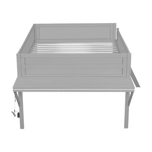 English Elm Wood Full Size Gaming Loft Bed with Desk, LED Lighting, Grey — Sturdy Pine Storage, 400lb Capacity, Space-Saving Design N709P236480E