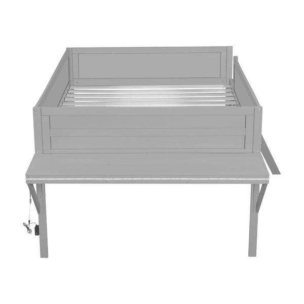 English Elm Wood Full Size Gaming Loft Bed with Desk, LED Lighting, Grey — Sturdy Pine Storage, 400lb Capacity, Space-Saving Design N709P236480E