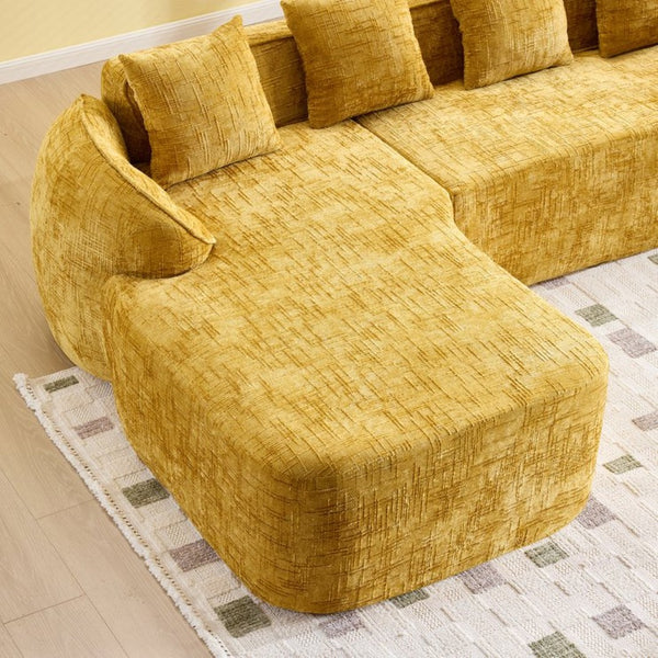 English Elm Yellow Chenille L-Shaped Sofa – Stylish, Space-Saving Comfort With 4 Throw Pillows For Any Room W3612S00019-GIGA