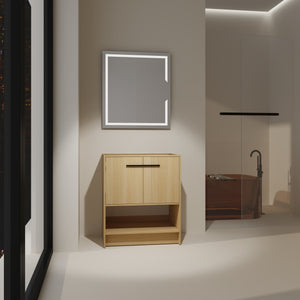 English Elm 30" Freestanding Bathroom Vanity Cabinet with 2 Doors, Integrated Basin & Open Shelf, Modern Ergonomic Design Oak W1972P268398