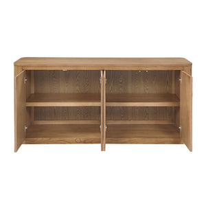 English Elm Zoey Oak Server Cabinet with 4 Doors & 2 Shelves, Contemporary MDF Oak Veneer Storage, 100lb Limit B2726P402574