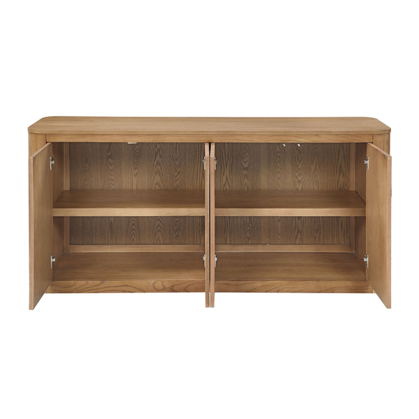 English Elm Zoey Oak Server Cabinet with 4 Doors & 2 Shelves, Contemporary MDF Oak Veneer Storage, 100lb Limit B2726P402574