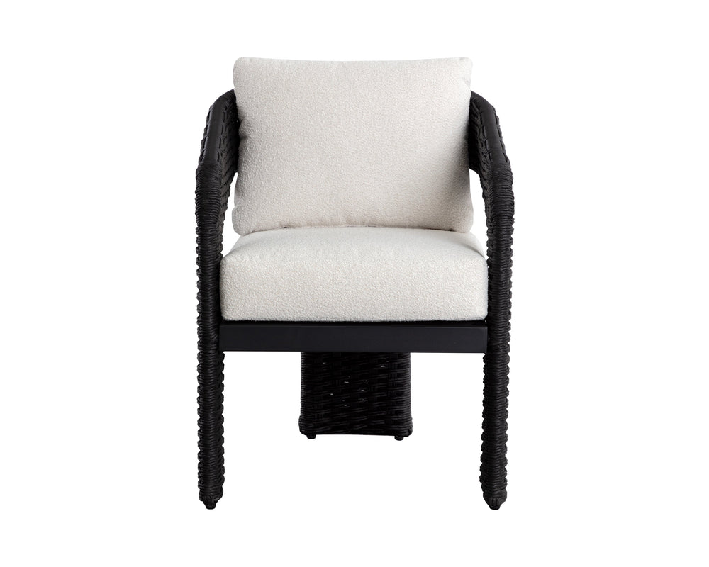 Sunpan Pylos Dining Armchair - Stylish Outdoor Seating with Durable Wicker and Soft Performance Fabric Cushion Black / Louis Cream