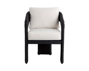 Sunpan Pylos Dining Armchair - Stylish Outdoor Seating with Durable Wicker and Soft Performance Fabric Cushion Black / Louis Cream