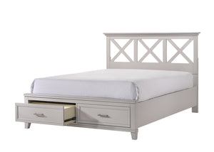 English Elm King Solid Wood Storage Bed with X Headboard, Poplar & Rubberwood Frame, Transitional Design Elegance Gray 84 L x 19.75 W x 17 H B2699S00030