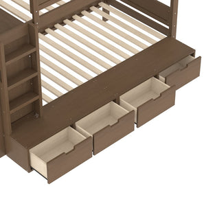 English Elm Twin Triple Bunk Bed Metal L-shaped Frame Sleeps Three Kids White Finish Brown W1580S00644