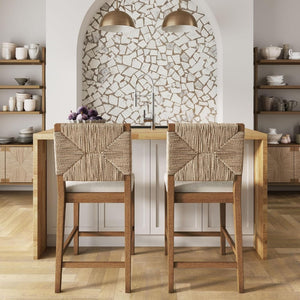 English Elm Bohemian Woven Back Counter Stools Set of 2 with Solid Wood Frame for Kitchen Island B011P474546
