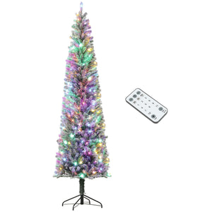 English Elm Homcom 9 Ft Pre-Lit Pencil Christmas Tree With 310 Led Lights, Flocked Design For Cozy Holiday Vibes W2225P249682