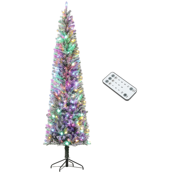 English Elm Homcom 9 Ft Pre-Lit Pencil Christmas Tree With 310 Led Lights, Flocked Design For Cozy Holiday Vibes W2225P249682