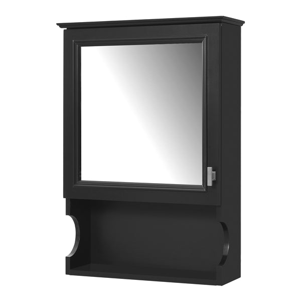 English Elm 20'' Half-Moon Wall Medicine Cabinet with Mirror, Solid Wood Frame, Soft-Close Hinges, Space-Saving Elegance Black N710P313827B