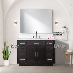 English Elm Black Oak Single Bath Vanity Set With Carrara Marble Top, Chrome Faucet & Frameless Mirror, 48" W B2731S02211
