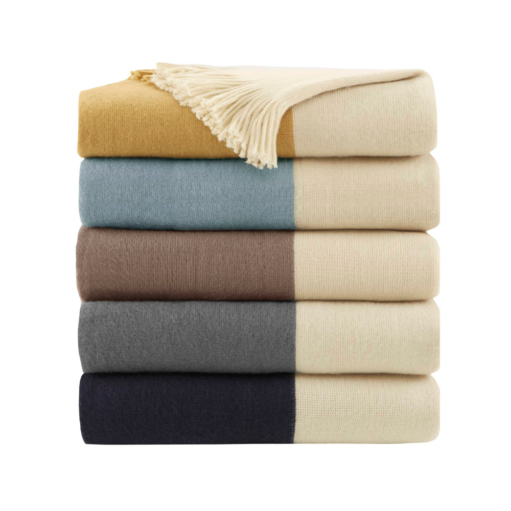 JLA Home INK+IVY - Color Block Faux Cashmere Throw drapes with plush, pill-resistant softness and fringed modern style for cozy décor Yellow II50-240