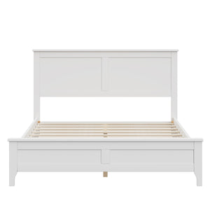 English Elm Modern Solid Wood Full Platform Bed with Slatted Headboard, Pine/MDF Frame, 550LB Capacity, No Box Spring Needed White 78.75 L x 17 W x 5 H N701P301030K