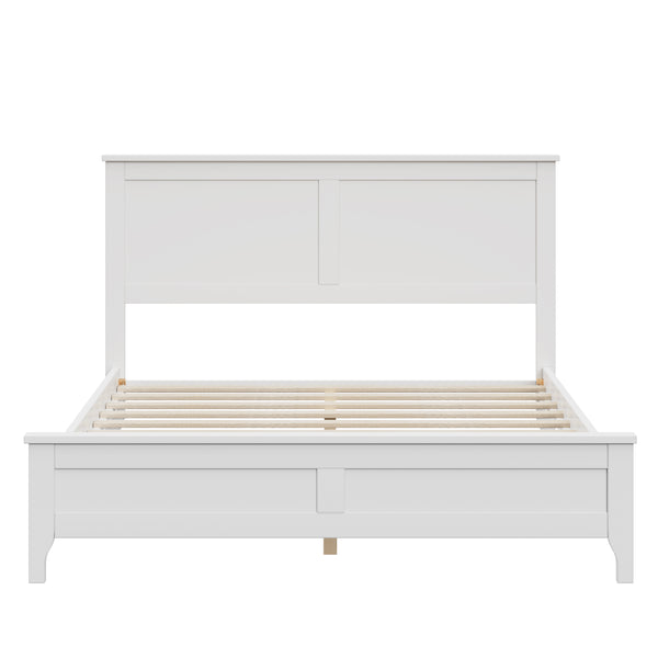 English Elm Modern Solid Wood Full Platform Bed with Slatted Headboard, Pine/MDF Frame, 550LB Capacity, No Box Spring Needed White 78.75 L x 17 W x 5 H N701P301030K