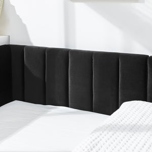 English Elm Full Size Upholstered Tufted Bed Frame In Luxurious Black Velvet - Stylish Sofa Bed With Armrests W487S00331