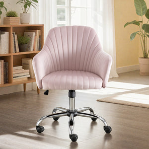English Elm Accent breathable fleece office leisure chair with streamlined backrest, adjustable height & casters for modern spaces Pink W1521108571