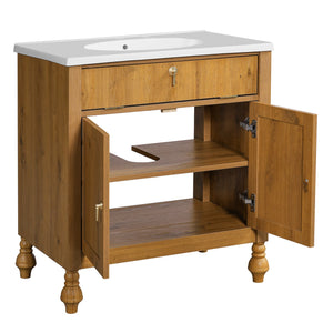 English Elm Christopher Knight Home® - 30-Inch Walnut Vanity with Seashell Resin Sink, Flip-Up Organizer, Soft-Close Doors & Legs Brown N765P33417576B